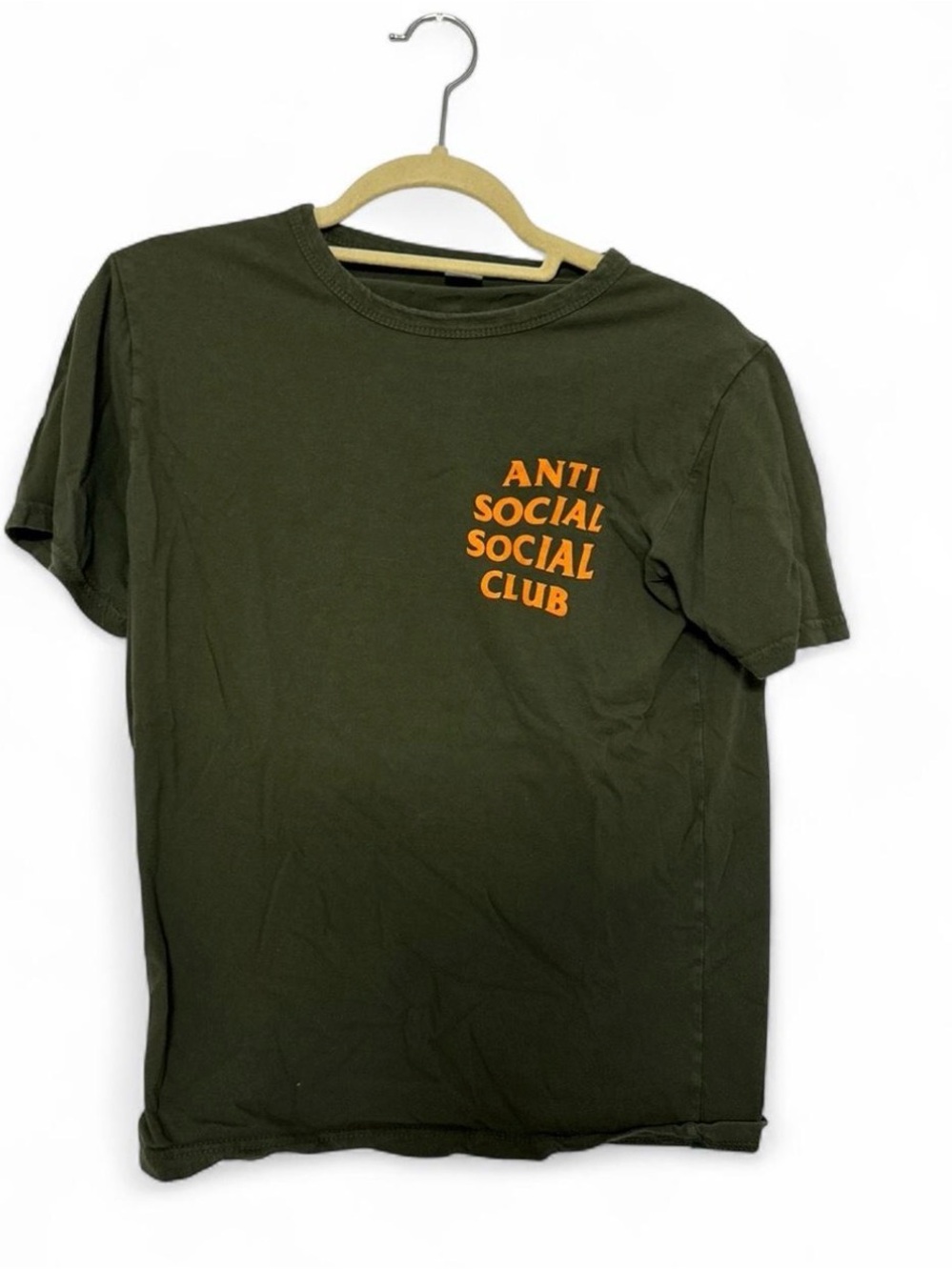 Anti Social Social Club Olive Green Tee with Orange Logo